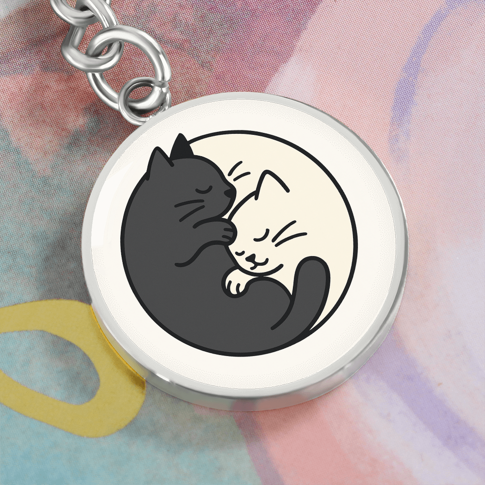 Yin Yang Cat Keychain - Elegant Duality in Design