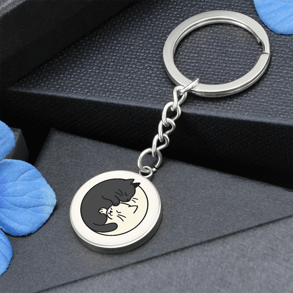 Yin Yang Cat Keychain - Elegant Duality in Design