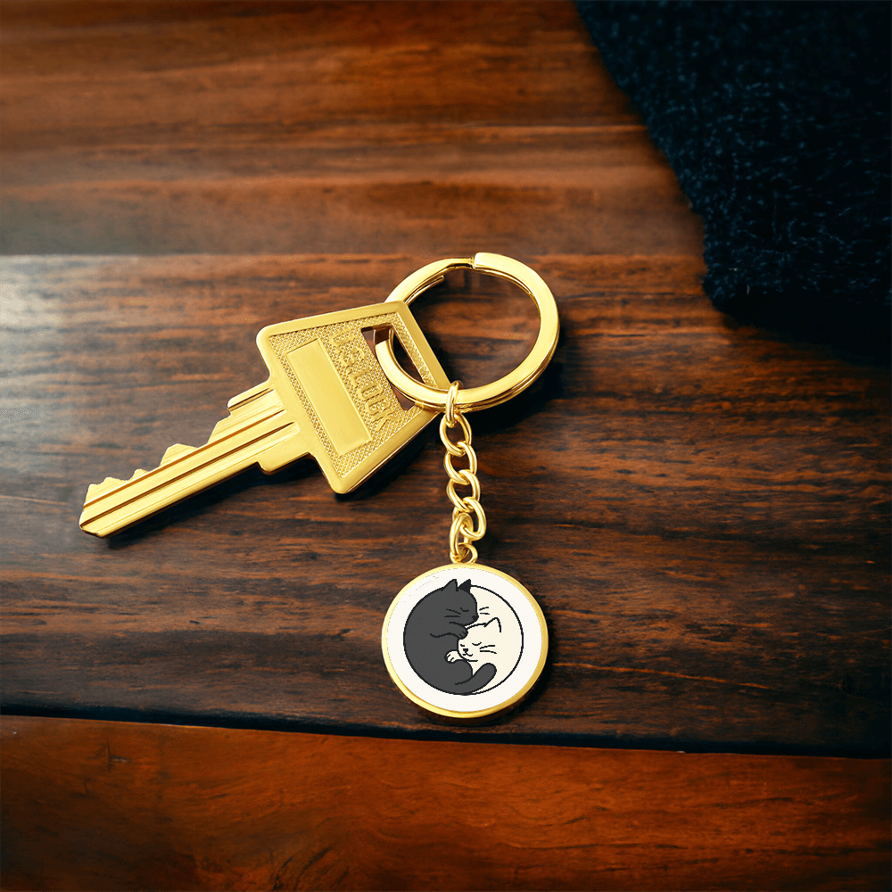 Yin Yang Cat Keychain - Elegant Duality in Design