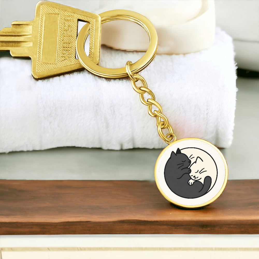 Yin Yang Cat Keychain - Elegant Duality in Design