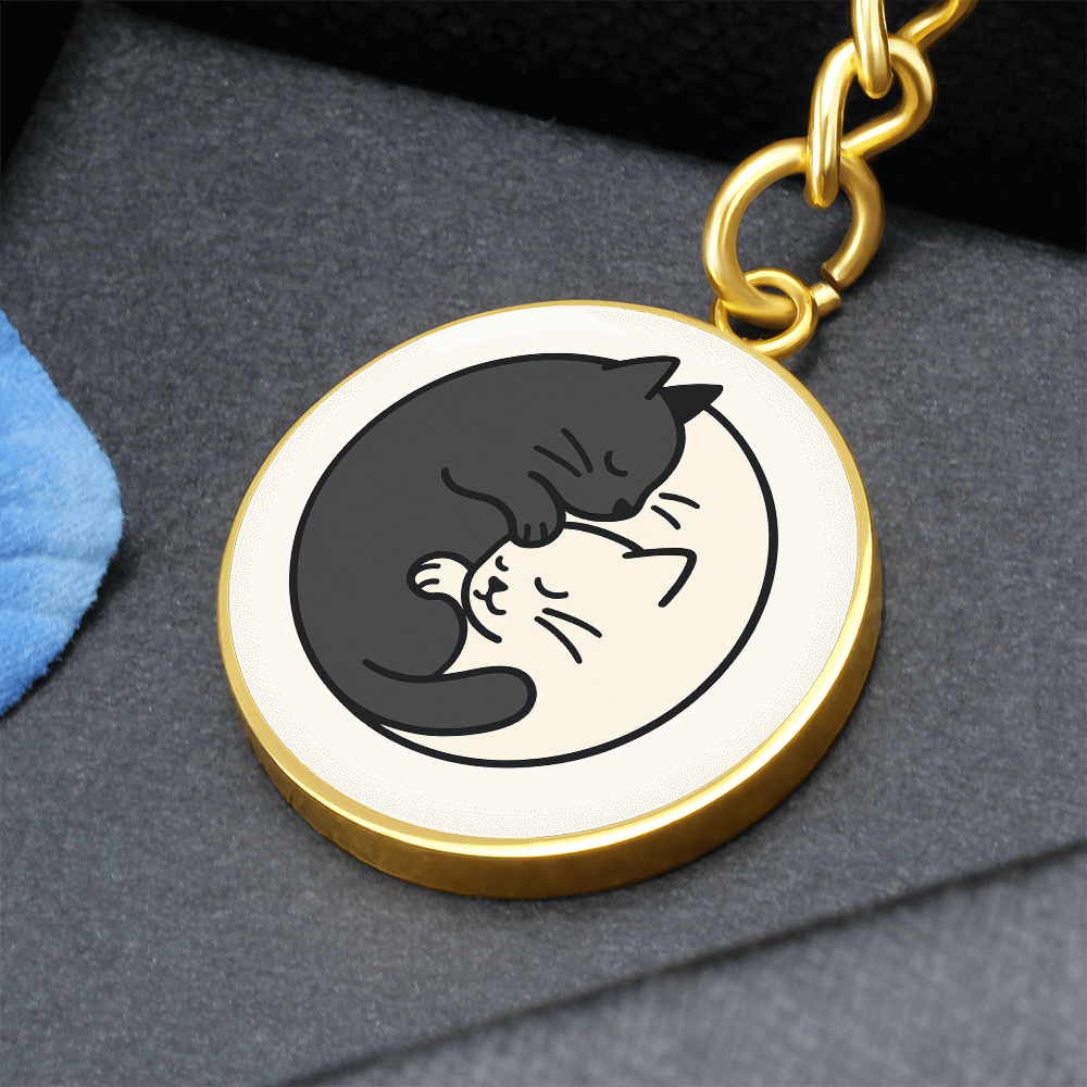 Yin Yang Cat Keychain - Elegant Duality in Design