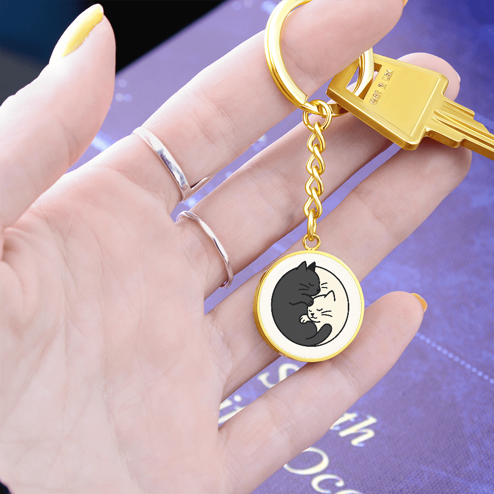 Yin Yang Cat Keychain - Elegant Duality in Design