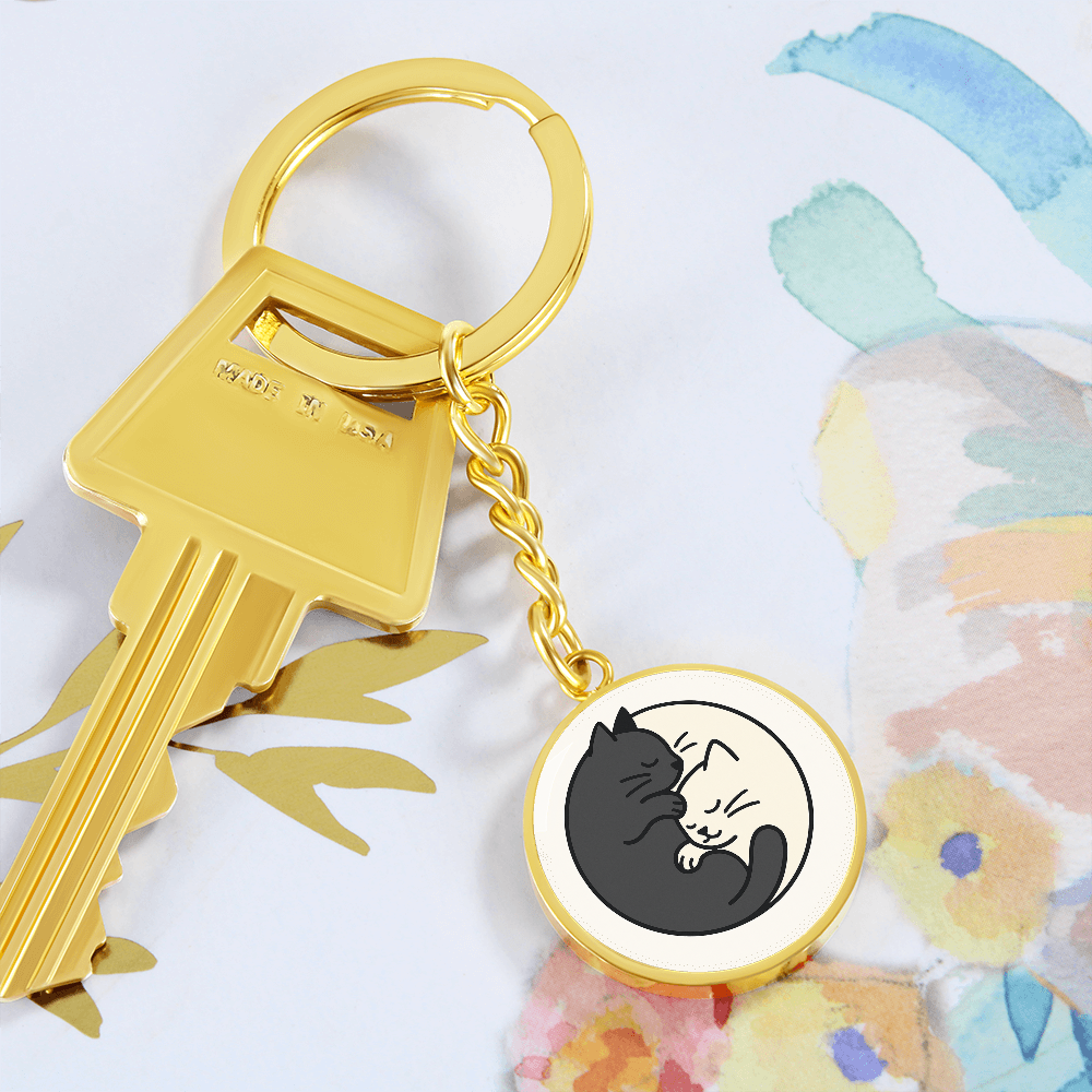 Yin Yang Cat Keychain - Elegant Duality in Design