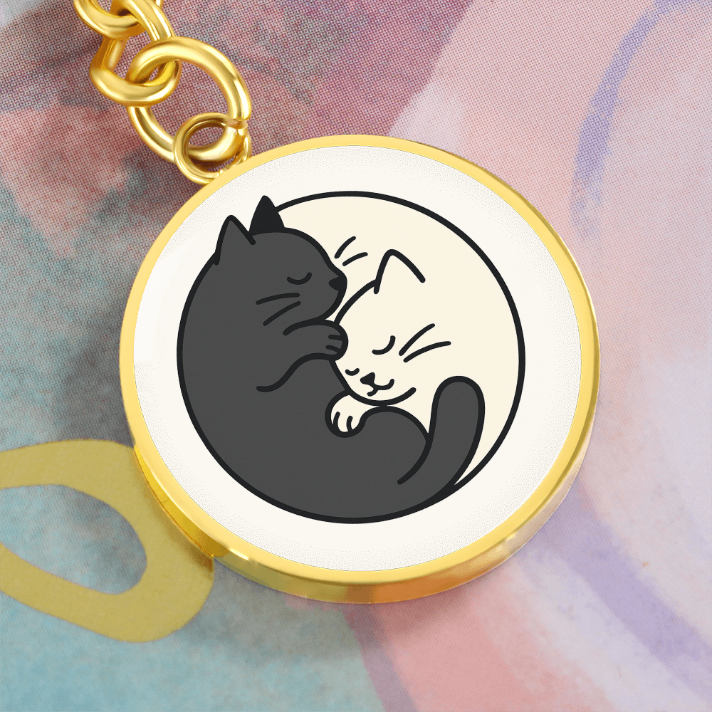 Yin Yang Cat Keychain - Elegant Duality in Design