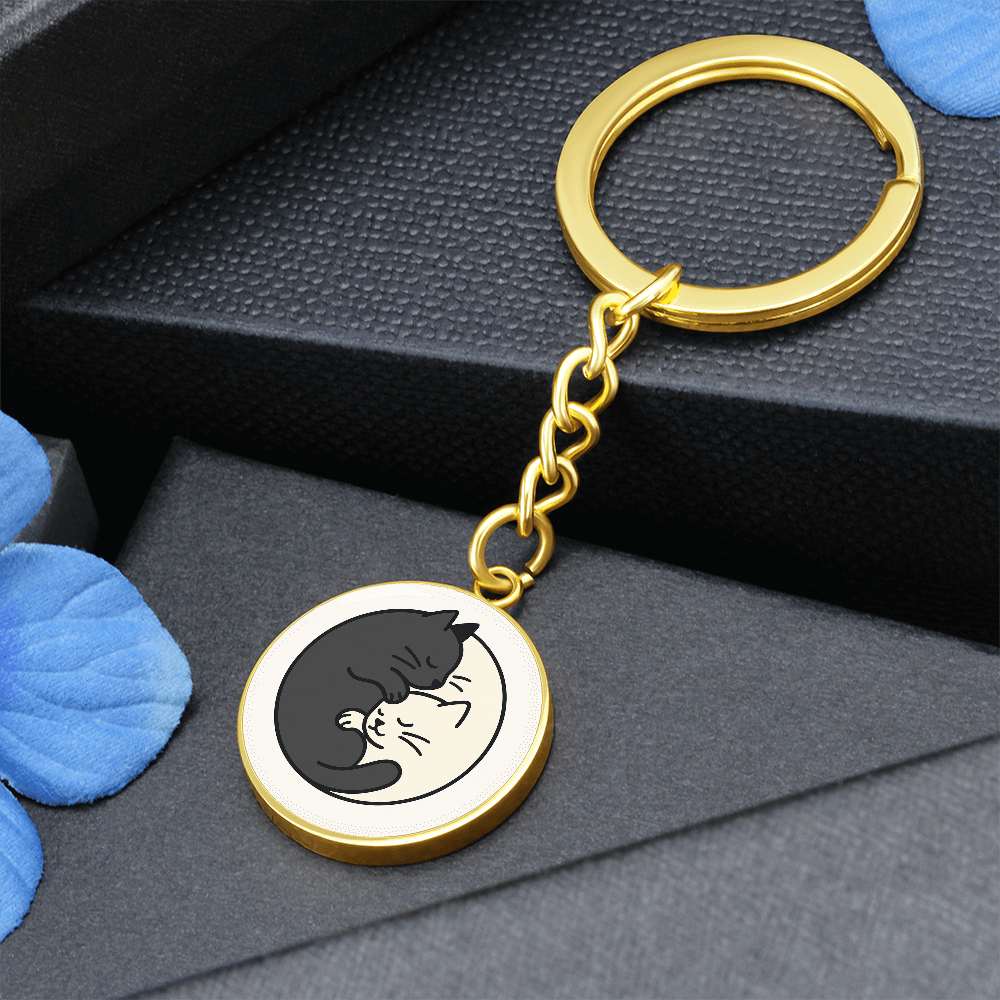Yin Yang Cat Keychain - Elegant Duality in Design