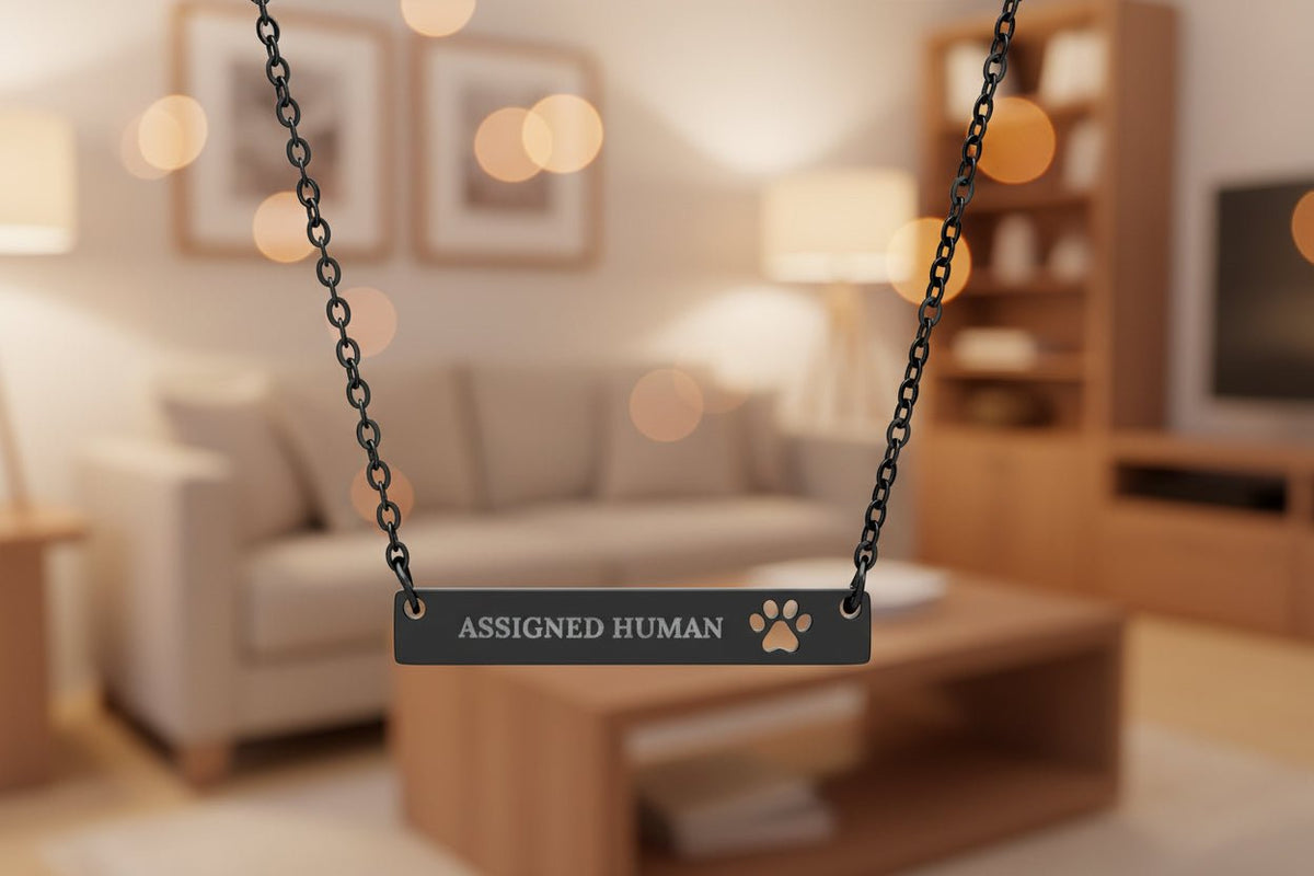 Assigned Human Bar Necklace | Engraved Cat Love Jewelry