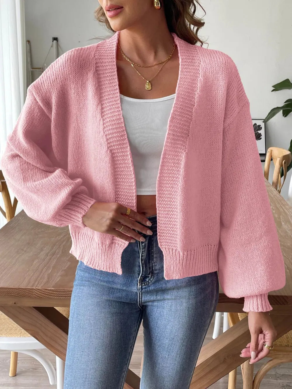 Autumn and winter lantern sleeve simple casual sweater jacket - Korvel