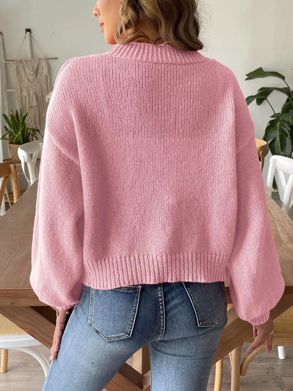Autumn and winter lantern sleeve simple casual sweater jacket - Korvel