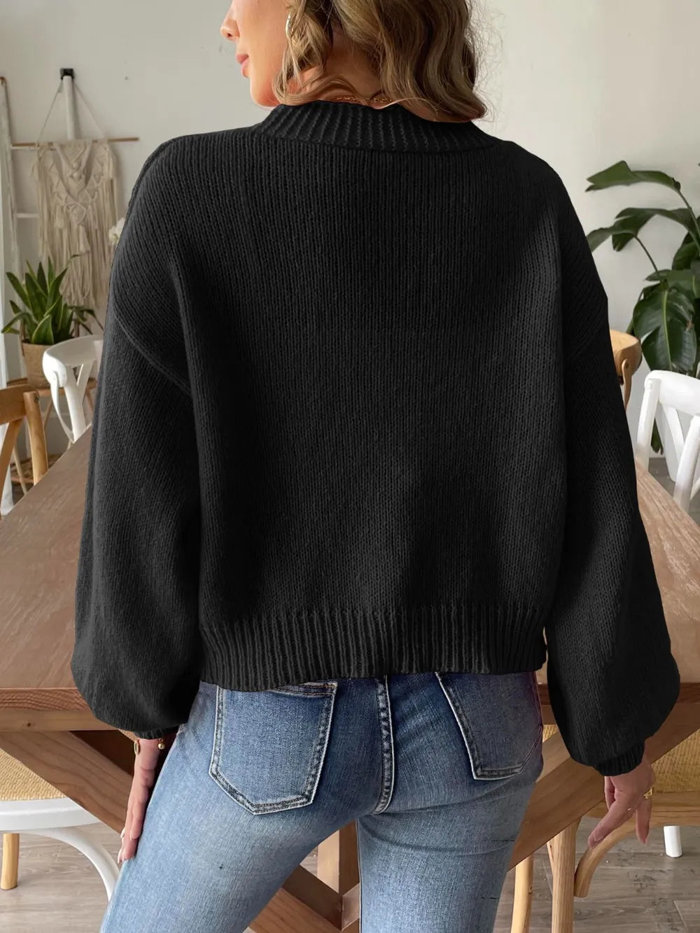 Autumn and winter lantern sleeve simple casual sweater jacket - Korvel