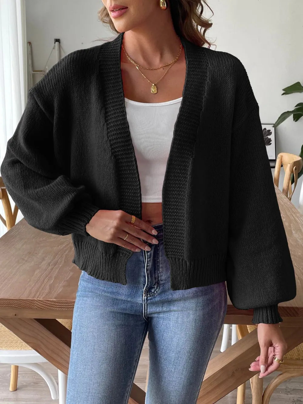 Autumn and winter lantern sleeve simple casual sweater jacket - Korvel
