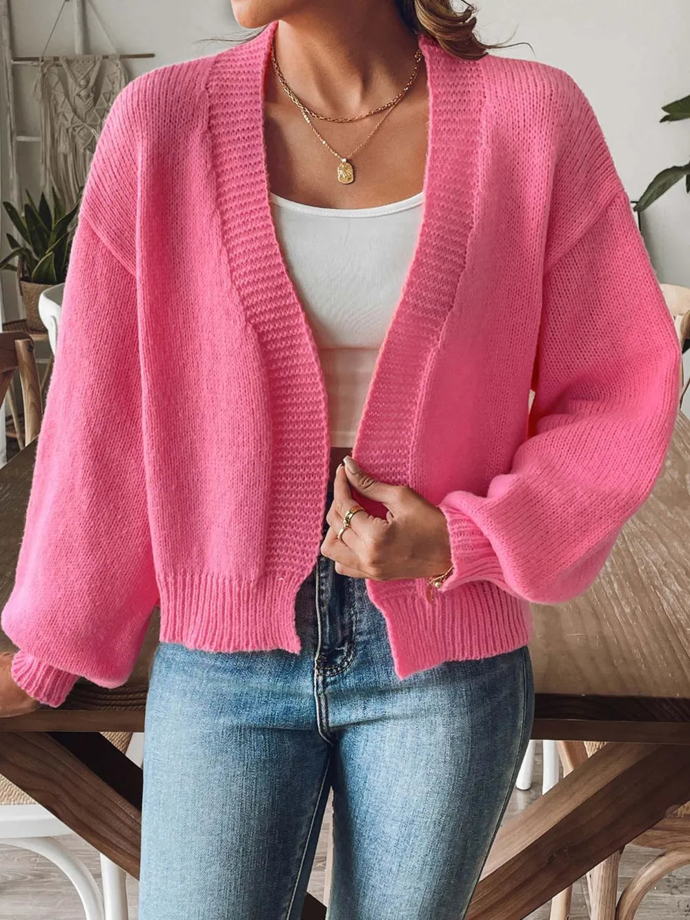 Autumn and winter lantern sleeve simple casual sweater jacket - Korvel
