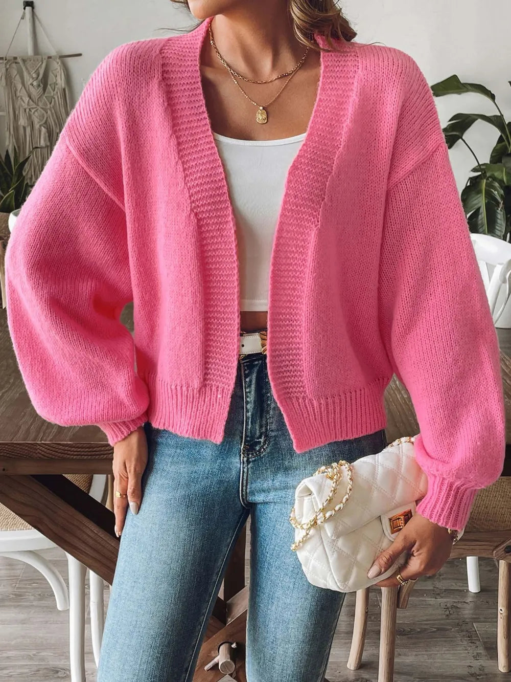 Autumn and winter lantern sleeve simple casual sweater jacket - Korvel