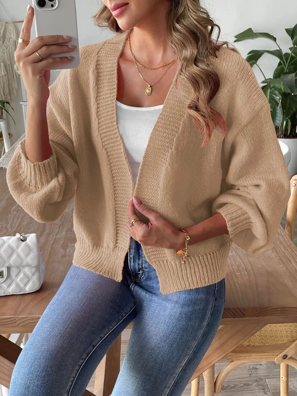 Autumn and winter lantern sleeve simple casual sweater jacket - Korvel