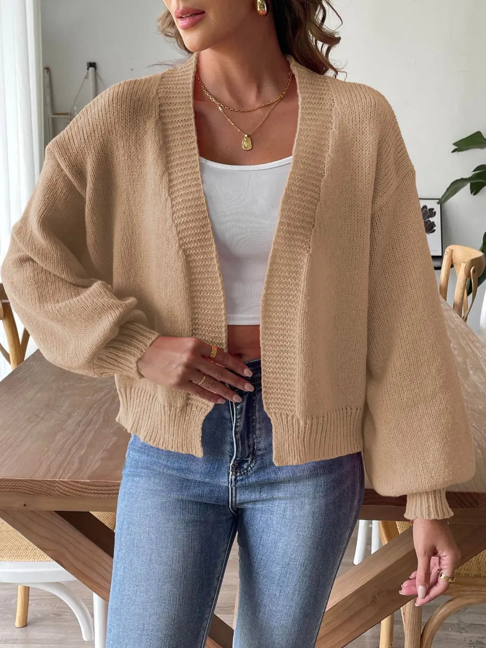 Autumn and winter lantern sleeve simple casual sweater jacket - Korvel