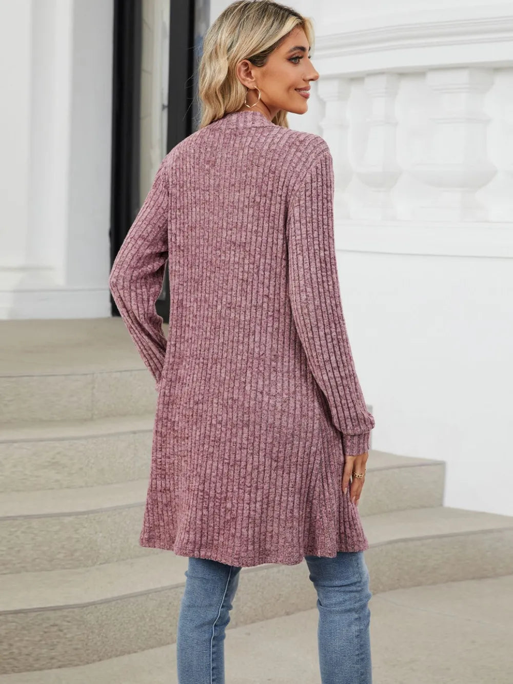 Autumn and winter long color long sleeved loose pocket cardigan jacket for women - Korvel