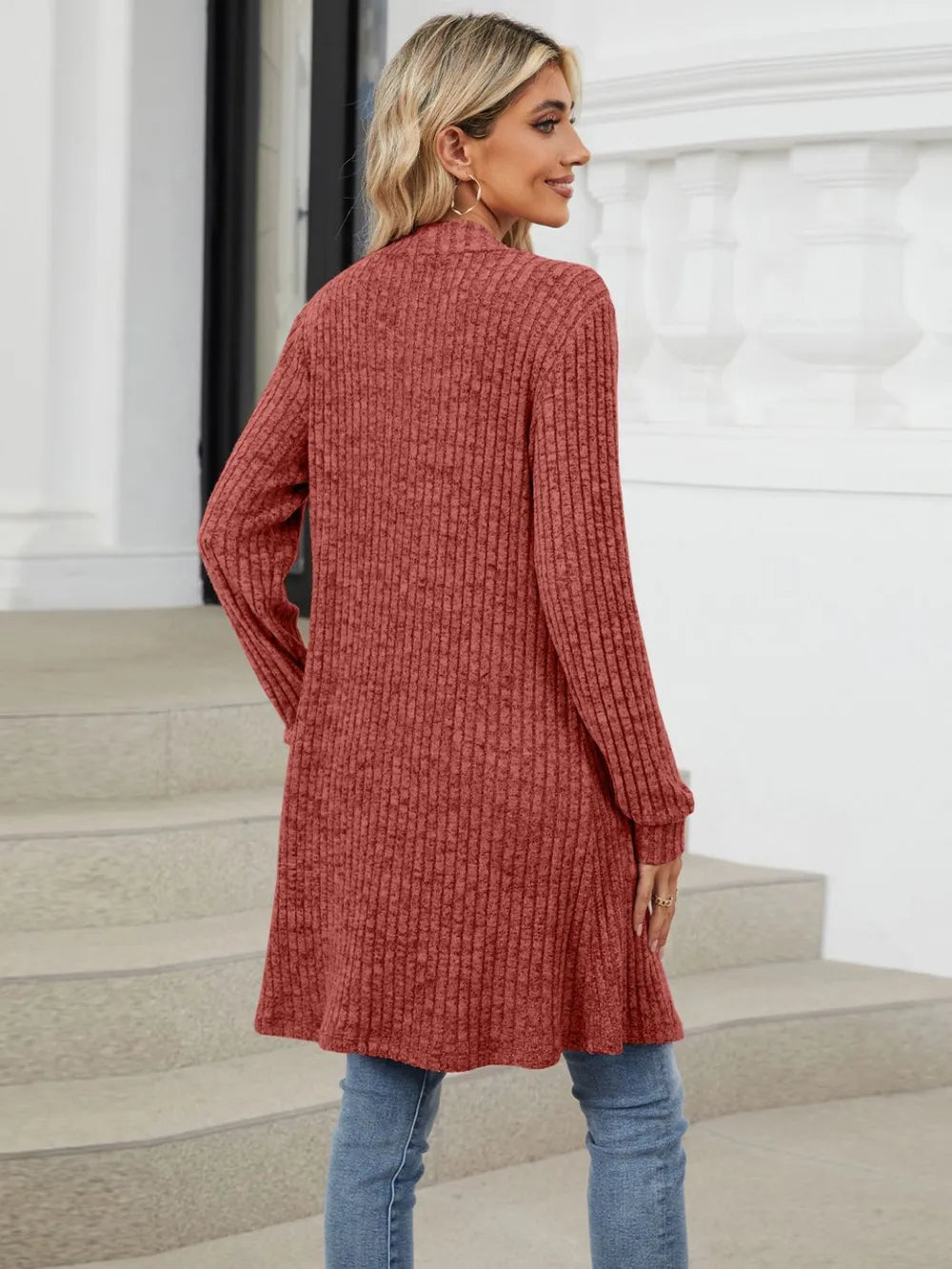 Autumn and winter long color long sleeved loose pocket cardigan jacket for women - Korvel