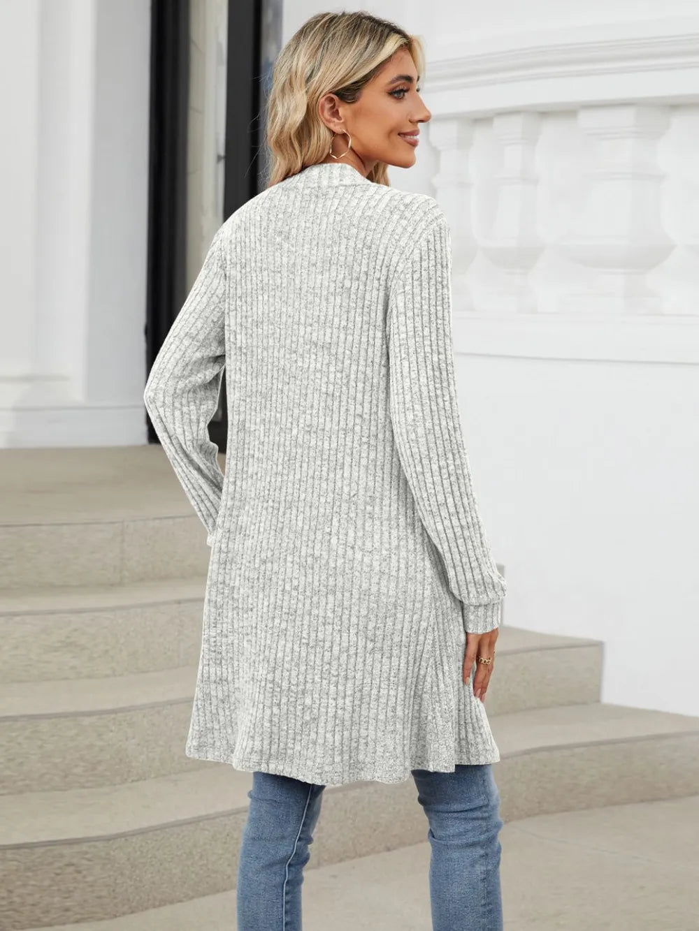 Autumn and winter long color long sleeved loose pocket cardigan jacket for women - Korvel