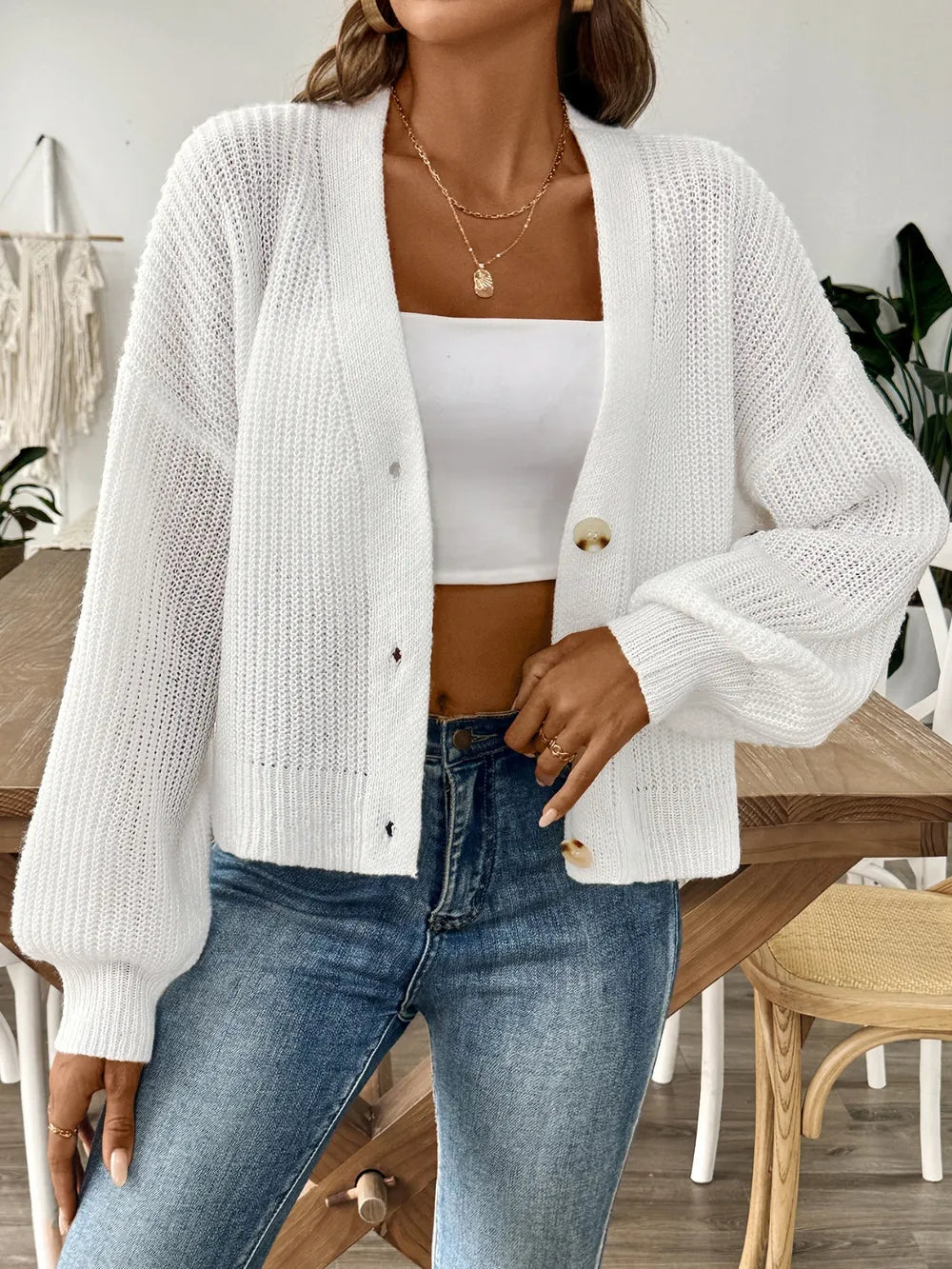 Autumn and winter new minimalist short button jacket sweater cardigan - Korvel