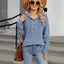 Autumn and winter new solid color hooded button loose long sleeved top - Korvel