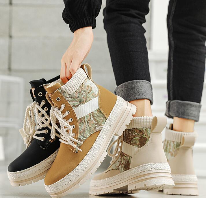 Autumn canvas high top shoes men's casual motorcycle short boots workwear boots hiking Martin boots board shoes - Korvel