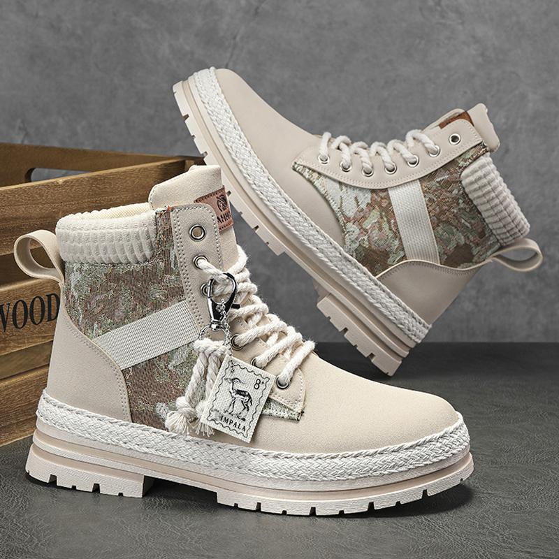 Autumn canvas high top shoes men's casual motorcycle short boots workwear boots hiking Martin boots board shoes - Korvel