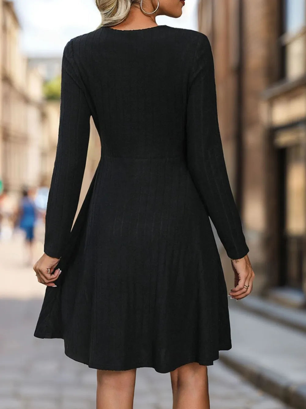 Autumn dress long sleeved pit stripe solid color knitted skirt - Korvel