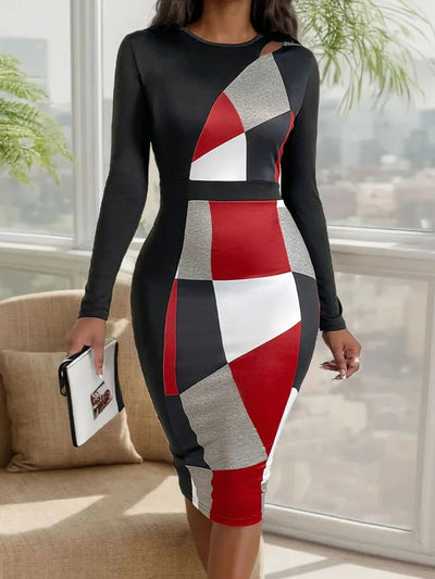 High-Waisted Geometric Long Skirt for Autumn Commuting