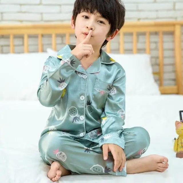Conjunto de Pijamas de Seda para Niños - Ropa de Dormir Otoño Invierno