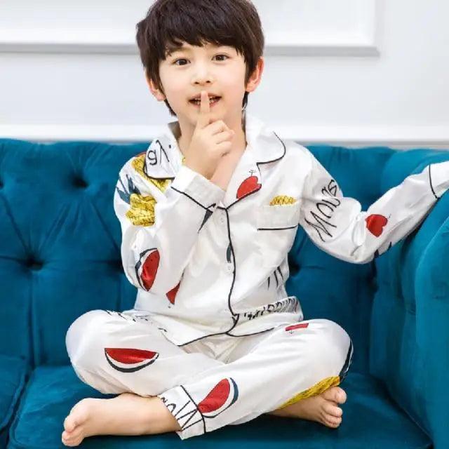 Conjunto de Pijamas de Seda para Niños - Ropa de Dormir Otoño Invierno
