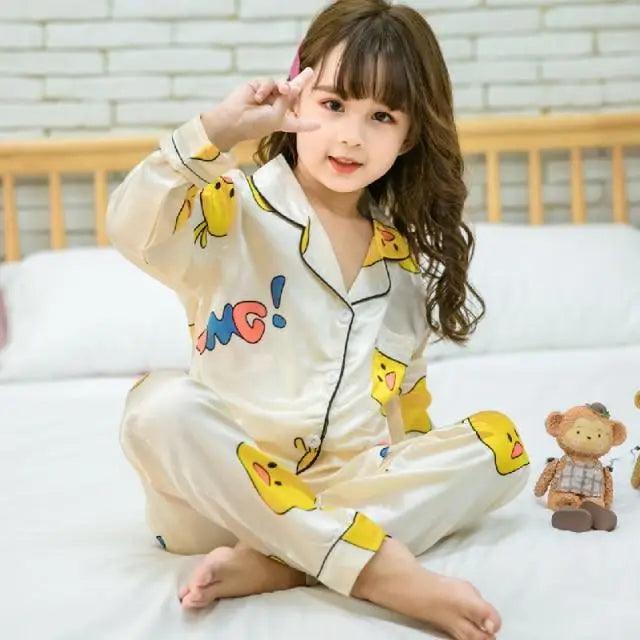 Conjunto de Pijamas de Seda para Niños - Ropa de Dormir Otoño Invierno