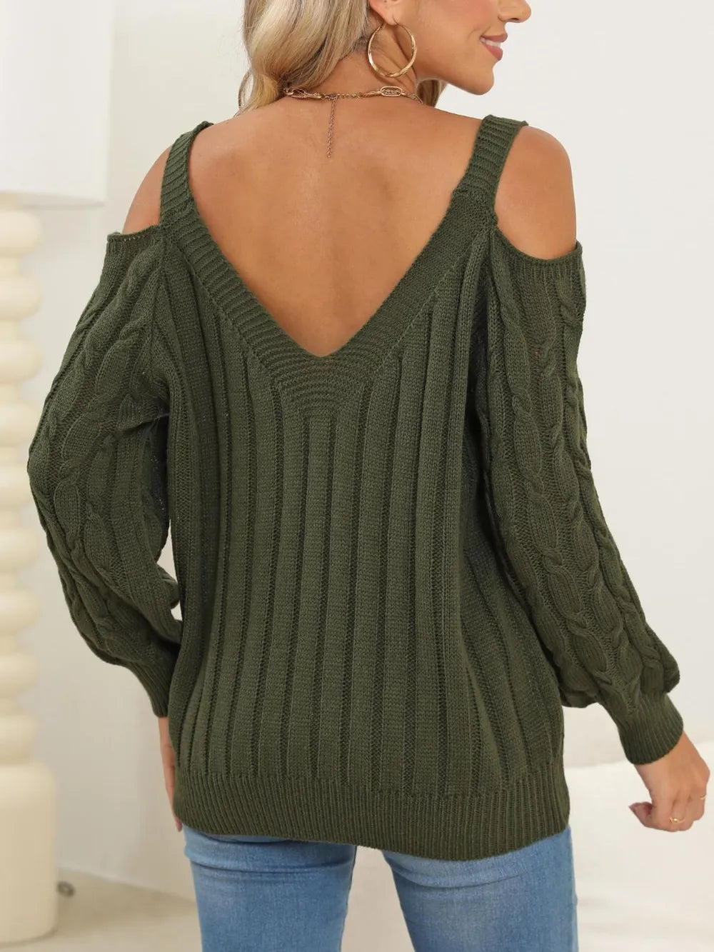 Autumn/Winter Top Deep V Sexy Off Shoulder Loose Hooded Sweater for Women - Korvel
