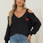 Autumn/Winter Top Deep V Sexy Off Shoulder Loose Hooded Sweater for Women - Korvel