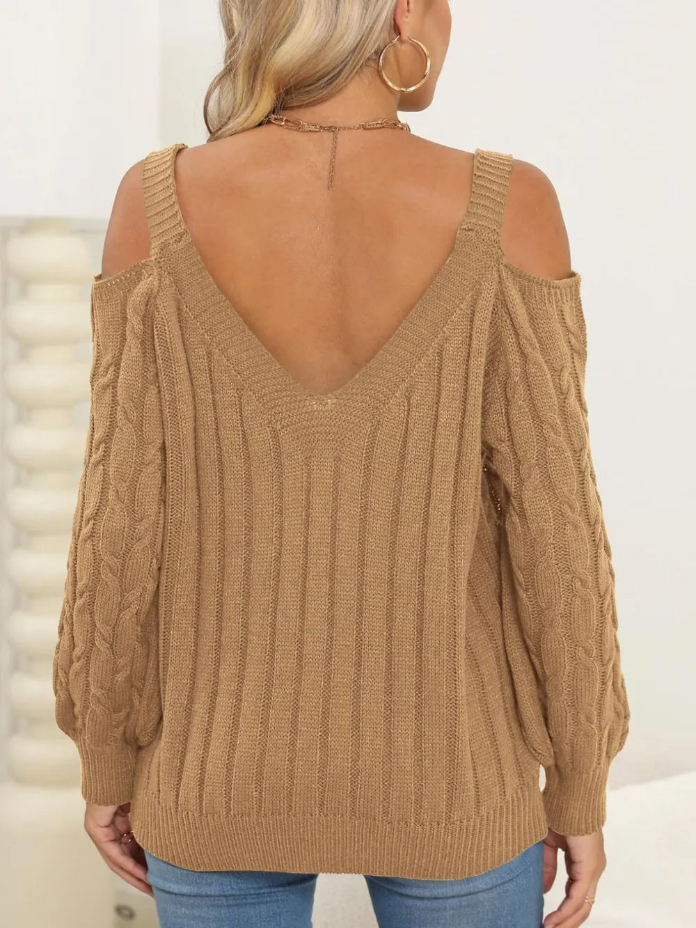 Autumn/Winter Top Deep V Sexy Off Shoulder Loose Hooded Sweater for Women - Korvel
