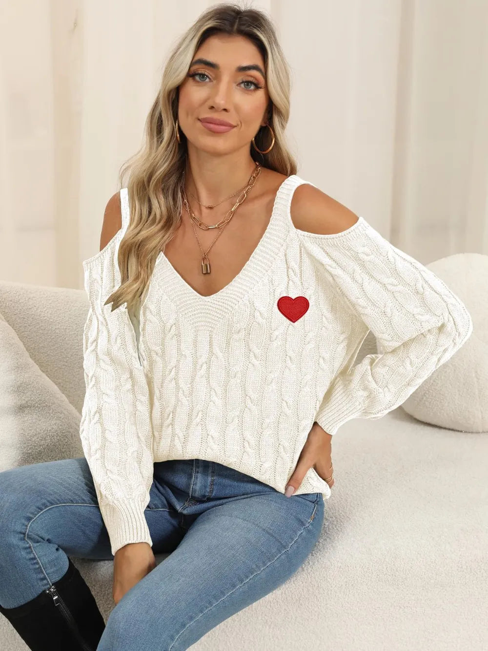 Autumn/Winter Top Deep V Sexy Off Shoulder Loose Hooded Sweater for Women - Korvel