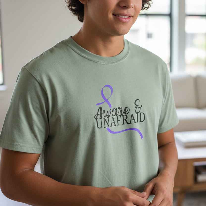 Aware & Unafraid T-Shirt – Epilepsy Awareness Purple Tee