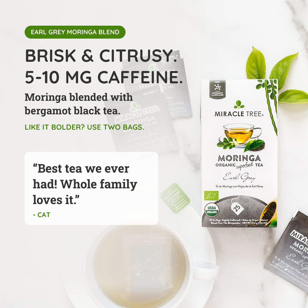 Organic Moringa Earl Grey Tea - 25 Wrapped Bags
