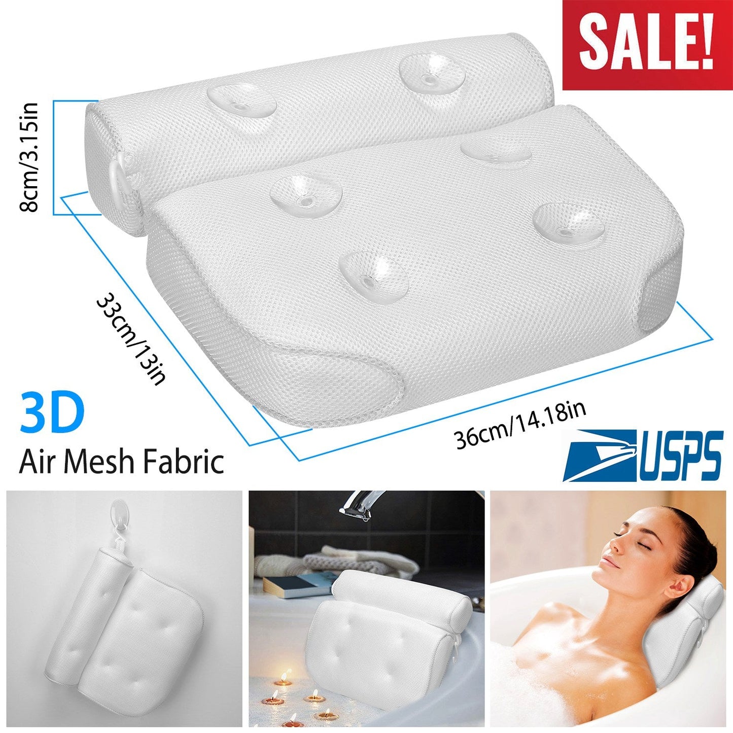 Luxury Air Mesh Bathtub Pillow with Suction Cups