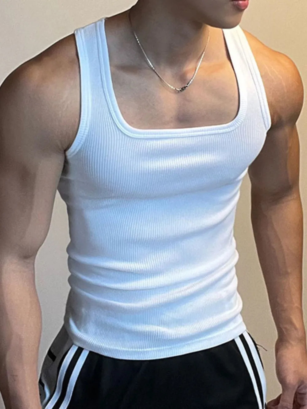 Men's Square Neck Wide Strap Tank Top