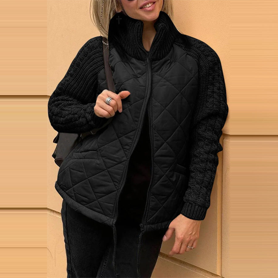 Chaqueta de algodón con cuello alzado para mujer con bolsillos de invierno