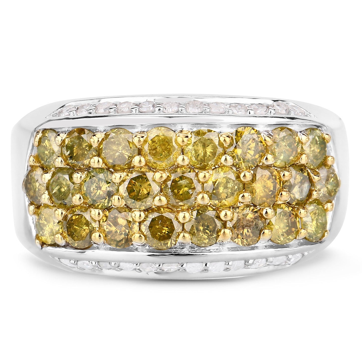 Anillo de Compromiso de Diamantes Amarillos y Blancos de 1.91 Quilates en Plata de Ley