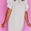 White Striped Round Neck Short Sleeve Mini Dress Casual & Playful Everyday Look Dress - Korvel