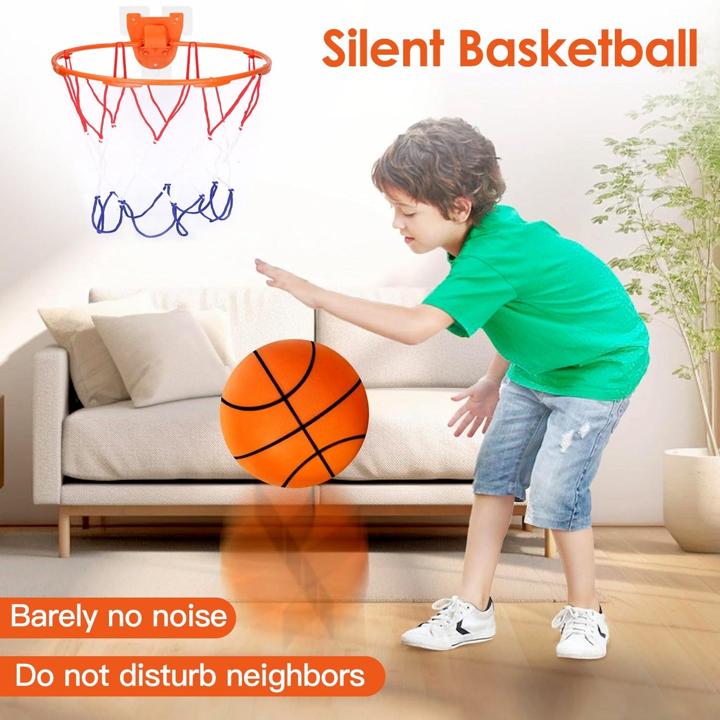 Balón de baloncesto silencioso con aro - Balón de entrenamiento de bajo ruido para interiores