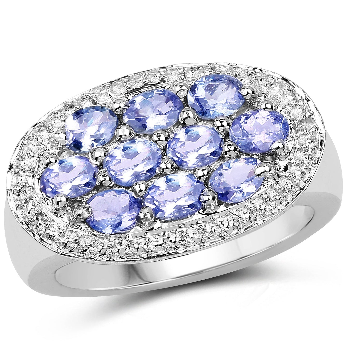 1.70 Carat Genuine Tanzanite Sterling Silver Engagement Ring
