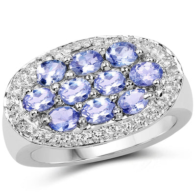 1.70 Carat Genuine Tanzanite Sterling Silver Engagement Ring