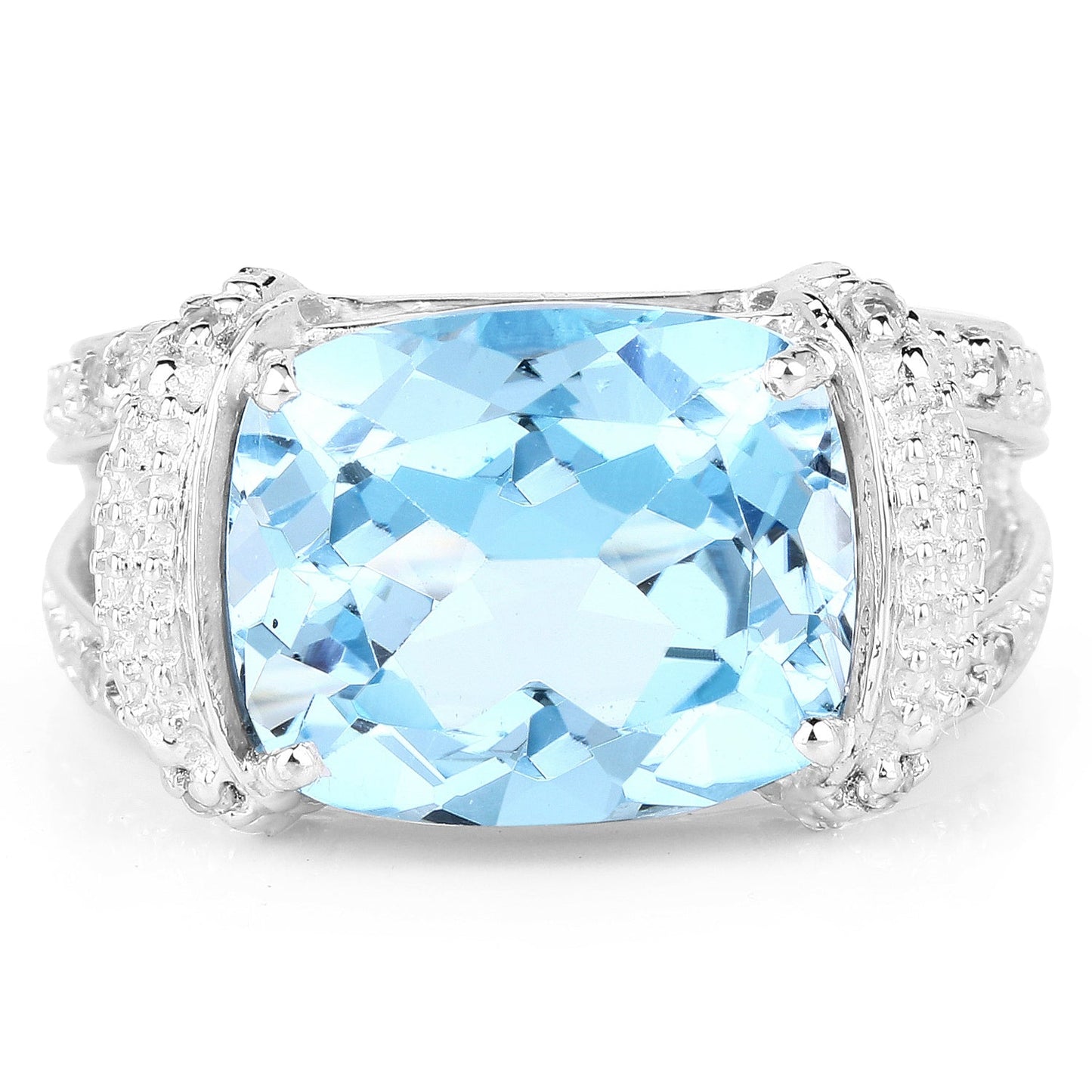 4.78 Carat Blue Topaz & White Topaz Sterling Silver Ring