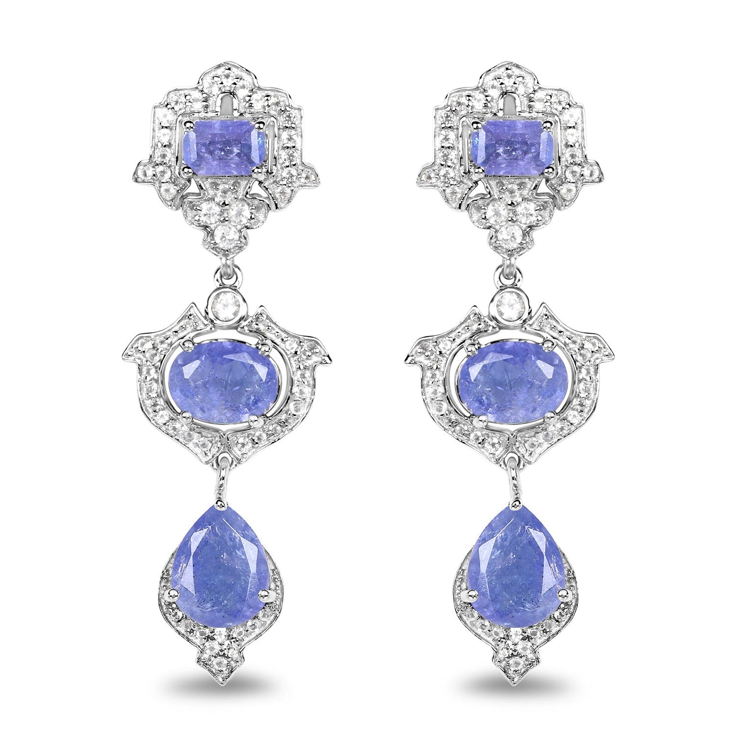 7.73 Carat Genuine Tanzanite & White Topaz Sterling Silver Earrings