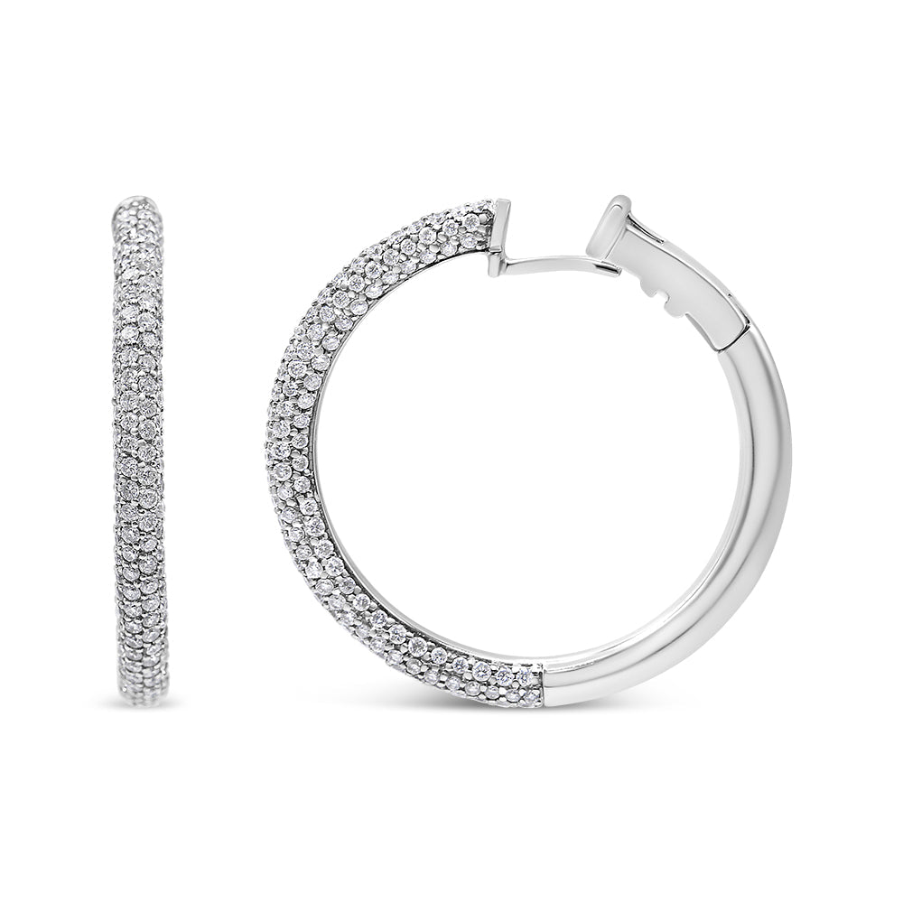 Boucles d'oreilles créoles semi-éternité en diamants pavés en or blanc 18K