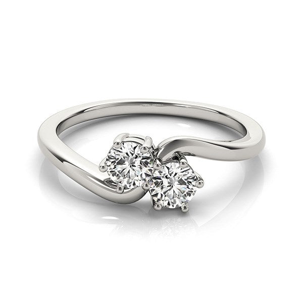 Bague en diamant à deux pierres élégante en or blanc 14 carats