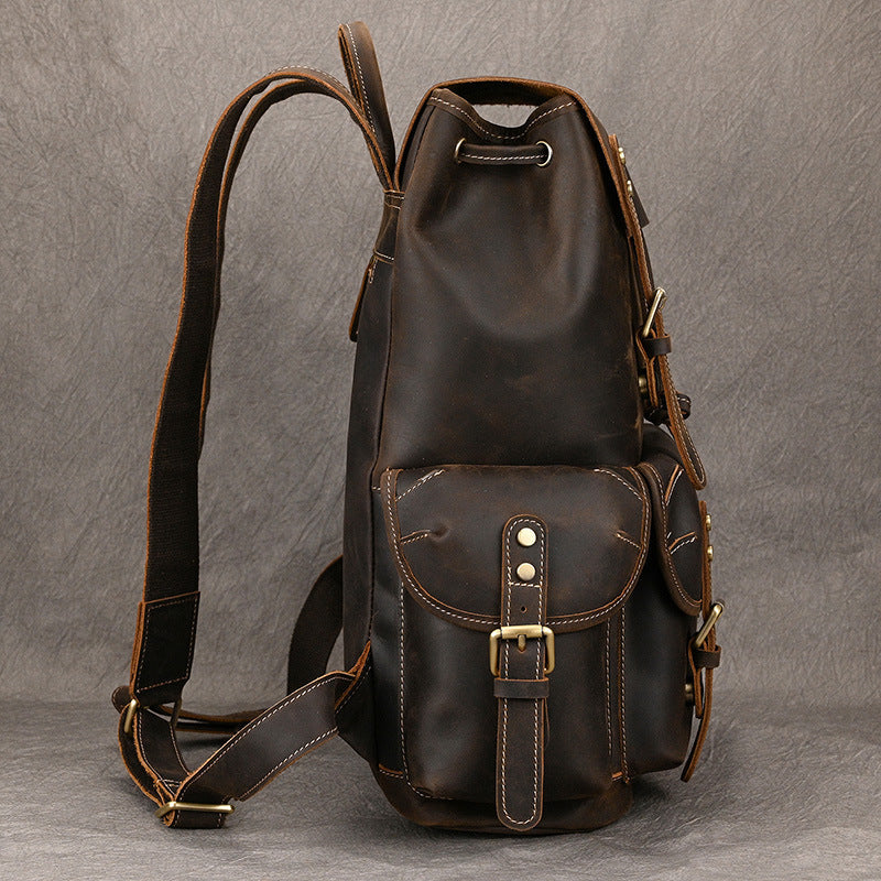 Large Capacity Crazy Horse Leather Backpack for Travel