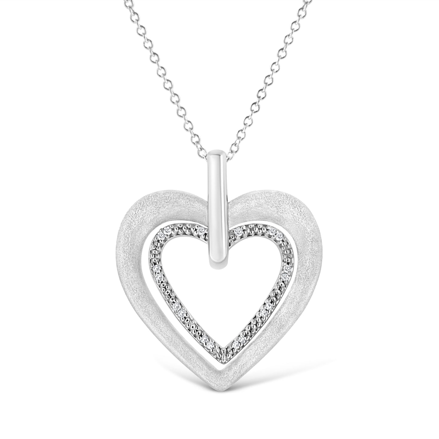 .925 Sterling Silver Double Heart Pendant Necklace
